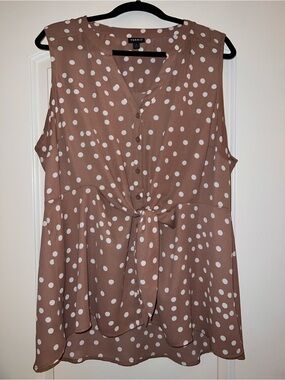 torrid Taupe Polka Dot Tie-Front Sleeveless Blouse